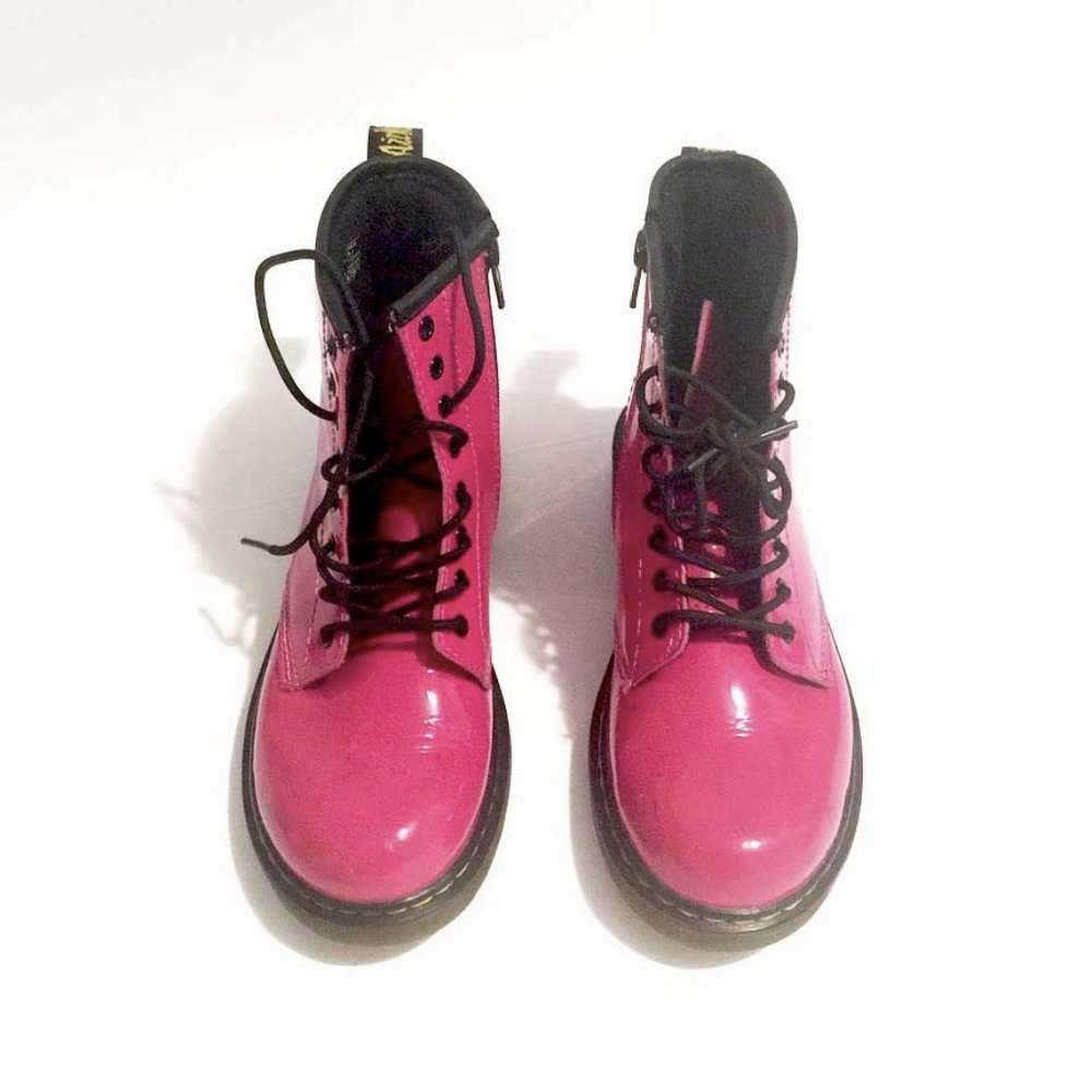Dr Martens Delaney Patent Leather Combat Boot Neon